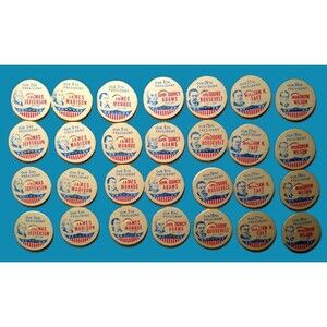 Lot Of 28 Vintage US President Milk Bottle Caps 7 Different Patriotic Jefferson